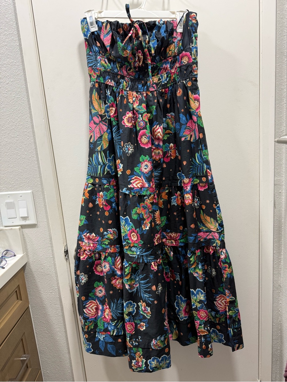 Anthropologie Somerset Strapless Maxi Dress - Black with Multi-Color